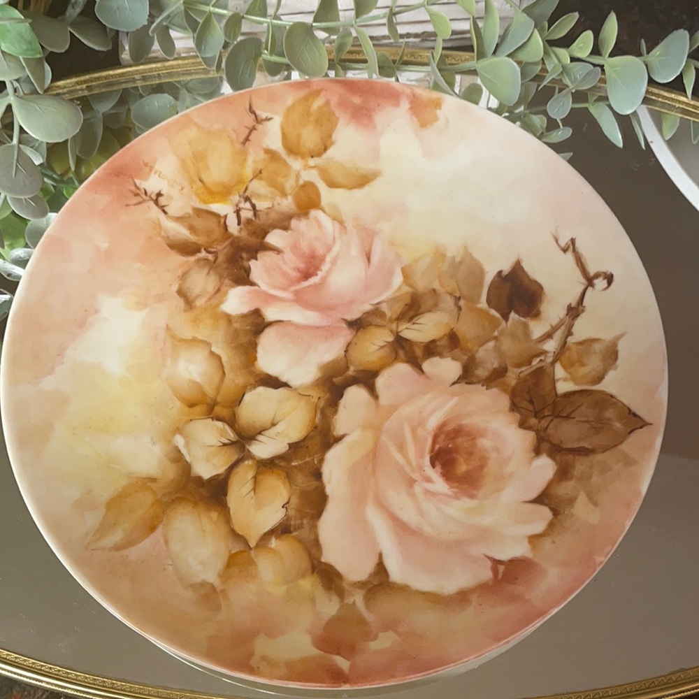 8” Decorative Plate Pink, Tans, Ivory, White - Artist Signed